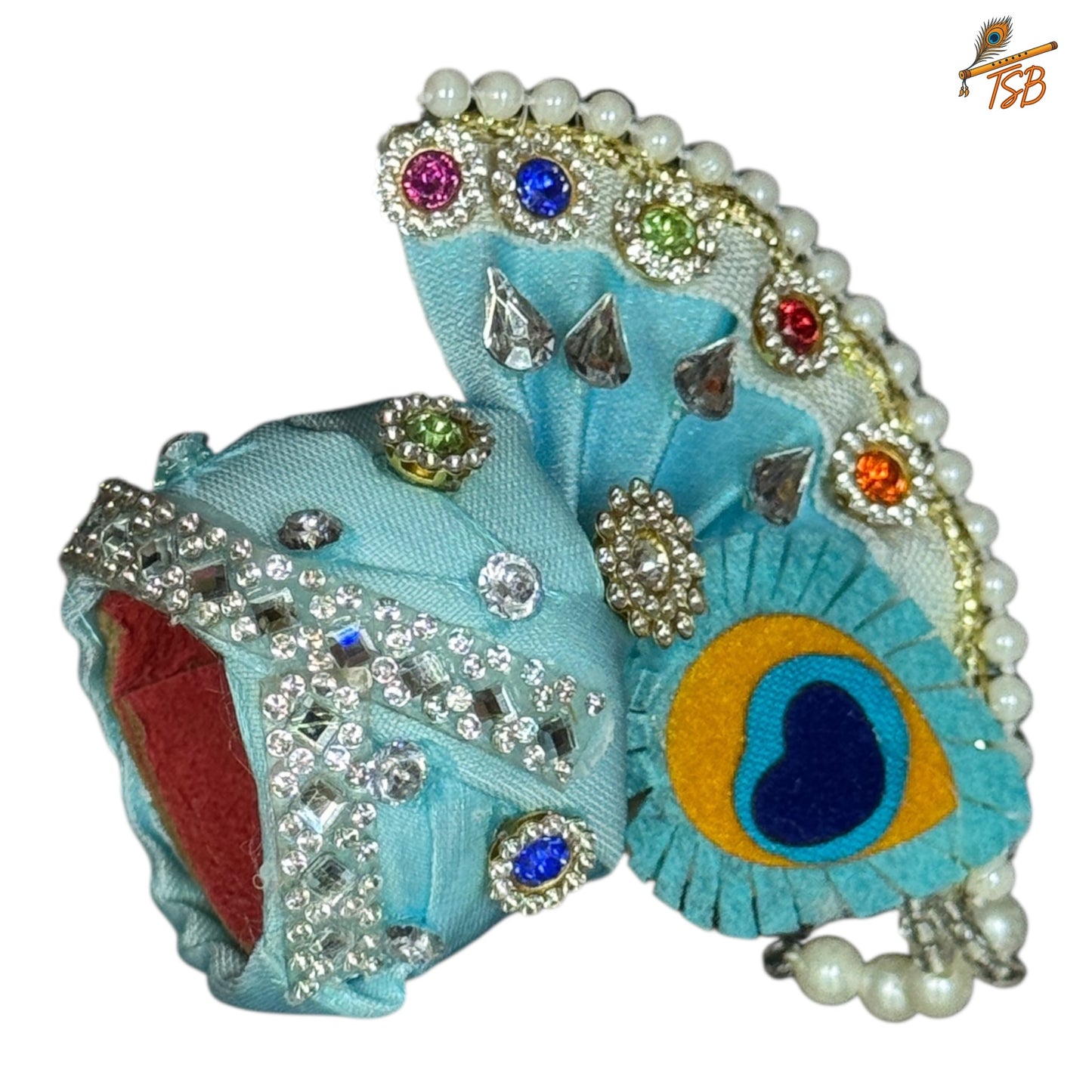 Handcrafted Ladoo Gopal Mukut with Beads & Stone Embroidery | Pagdi Crown for Thakur Ji | TSB