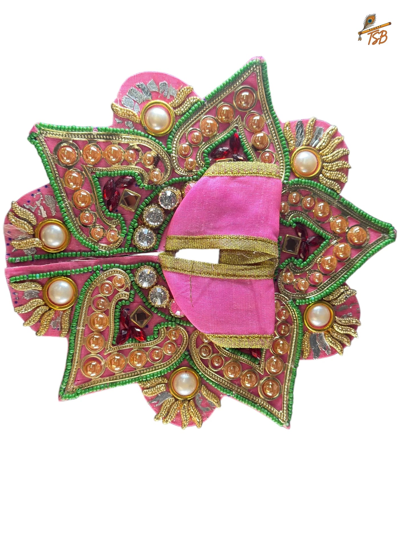Premium Pink Lotus with Green Stones Ladoo Gopal Dress with Bead & Stone Embroidery | TSB Poshak for Krishna Ji