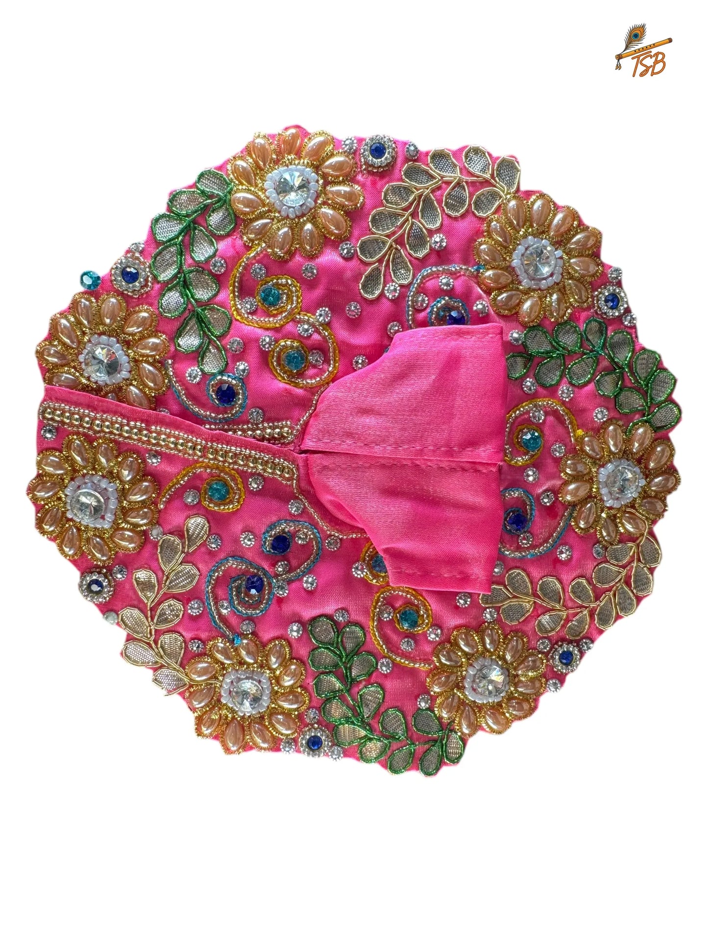 Premium Pink with Stones Ladoo Gopal Dress with Bead & Stone Embroidery | TSB Poshak for Krishna Ji