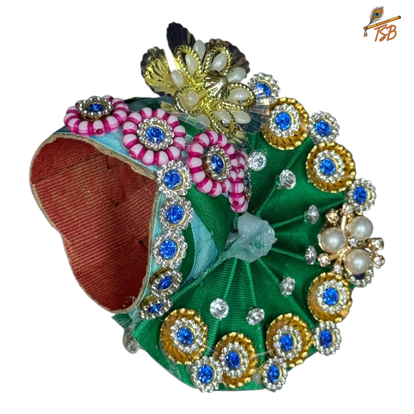 Handcrafted Ladoo Gopal Mukut with Beads & Stone Embroidery | Pagdi Crown for Thakur Ji | TSB