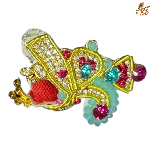 Handcrafted Ladoo Gopal Mukut with Beads & Stone Embroidery | Pagdi Crown for Thakur Ji | TSB
