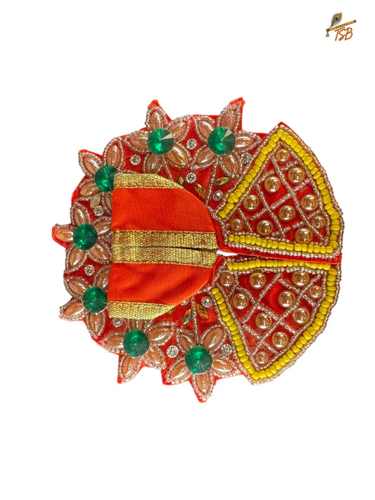 Premium Orange with Green Diamond Stone Ladoo Gopal Dress with Bead & Stone Embroidery | TSB Poshak for Krishna Ji