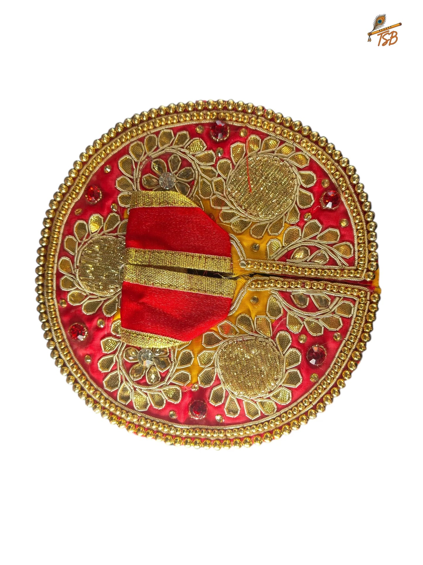 Premium Red with Golden Ladoo Gopal Dress with Bead & Stone Embroidery | TSB Poshak for Krishna Ji