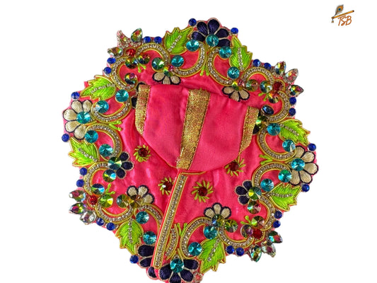 Premium Pink with Green Heavy Ladoo Gopal Dress with Bead & Stone Embroidery | TSB Poshak for Krishna Ji