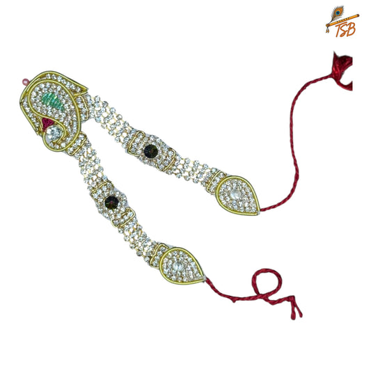 Handcrafted Ladoo Gopal Mukut with Beads & Stone Embroidery | Pagdi Crown for Thakur Ji | TSB