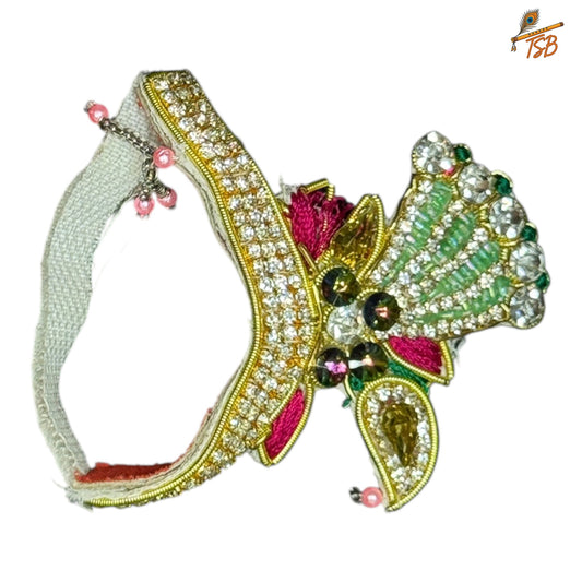 Handcrafted Ladoo Gopal Mukut with Beads & Stone Embroidery | Pagdi Crown for Thakur Ji | TSB