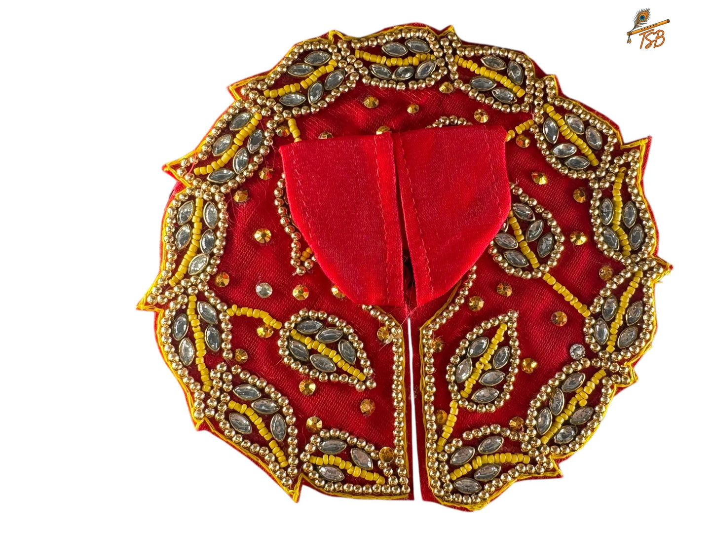 Premium Red with Golden Leaf Ladoo Gopal Dress with Bead & Stone Embroidery | TSB Poshak for Krishna Ji