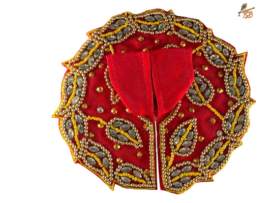 Premium Red with Golden Leaf Ladoo Gopal Dress with Bead & Stone Embroidery | TSB Poshak for Krishna Ji