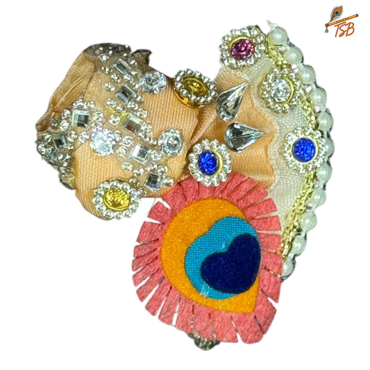 Handcrafted Ladoo Gopal Mukut with Beads & Stone Embroidery | Pagdi Crown for Thakur Ji | TSB