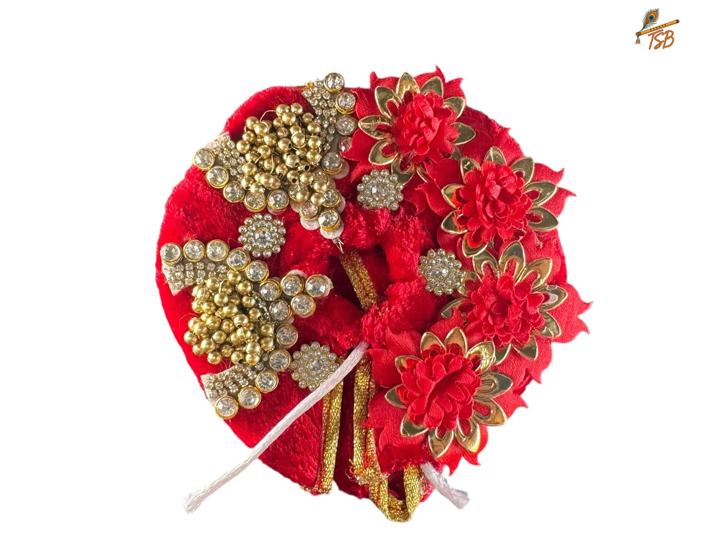 Premium Red with Golden and Red Heavy Flowers Ladoo Gopal Dress with Bead & Stone Embroidery | TSB Poshak for Krishna Ji