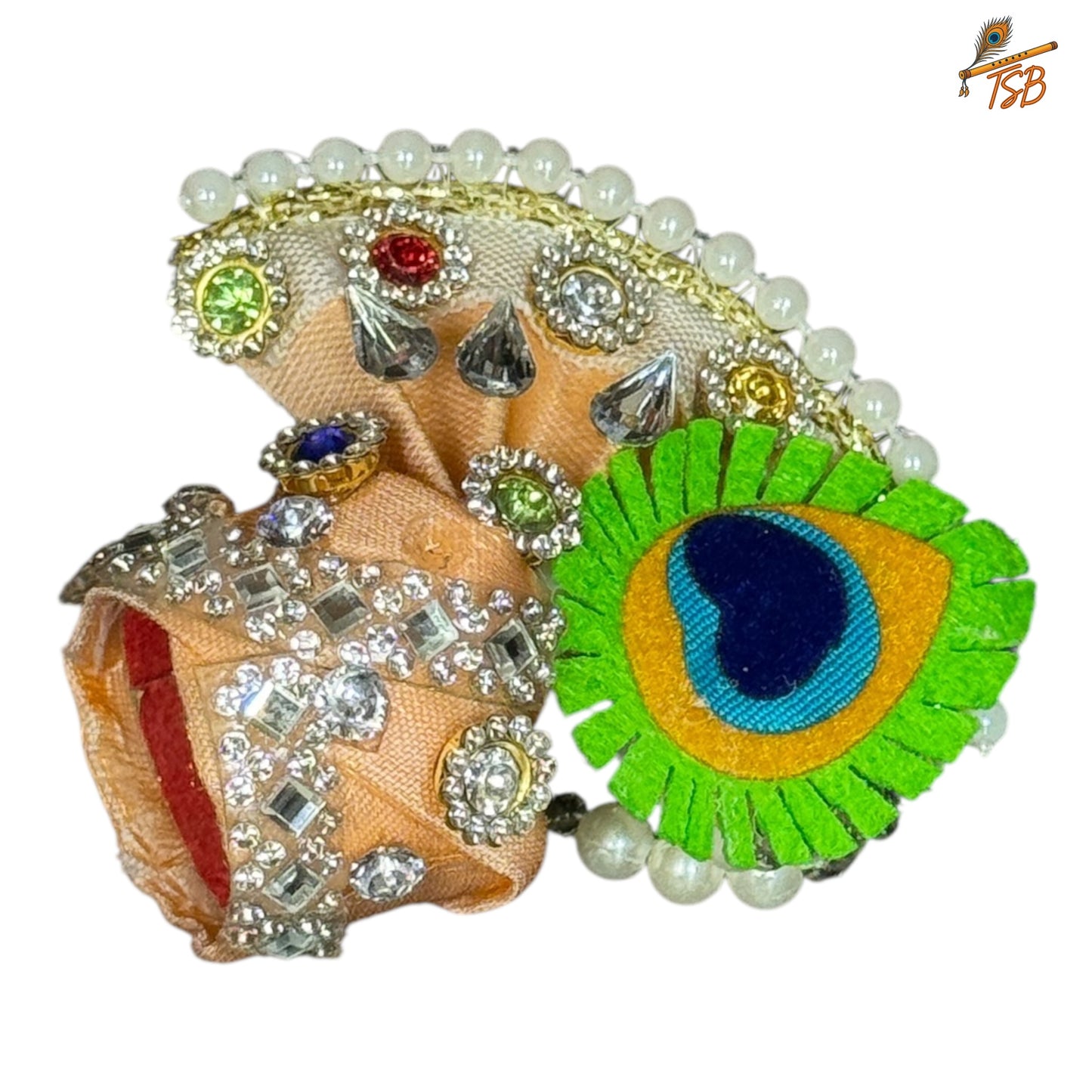 Handcrafted Ladoo Gopal Mukut with Beads & Stone Embroidery | Pagdi Crown for Thakur Ji | TSB