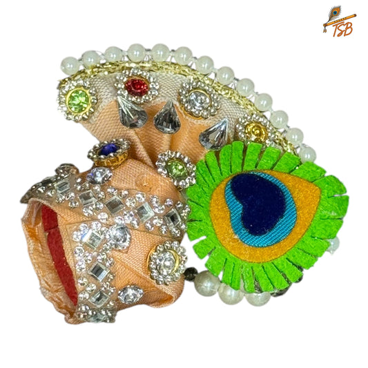 Handcrafted Ladoo Gopal Mukut with Beads & Stone Embroidery | Pagdi Crown for Thakur Ji | TSB