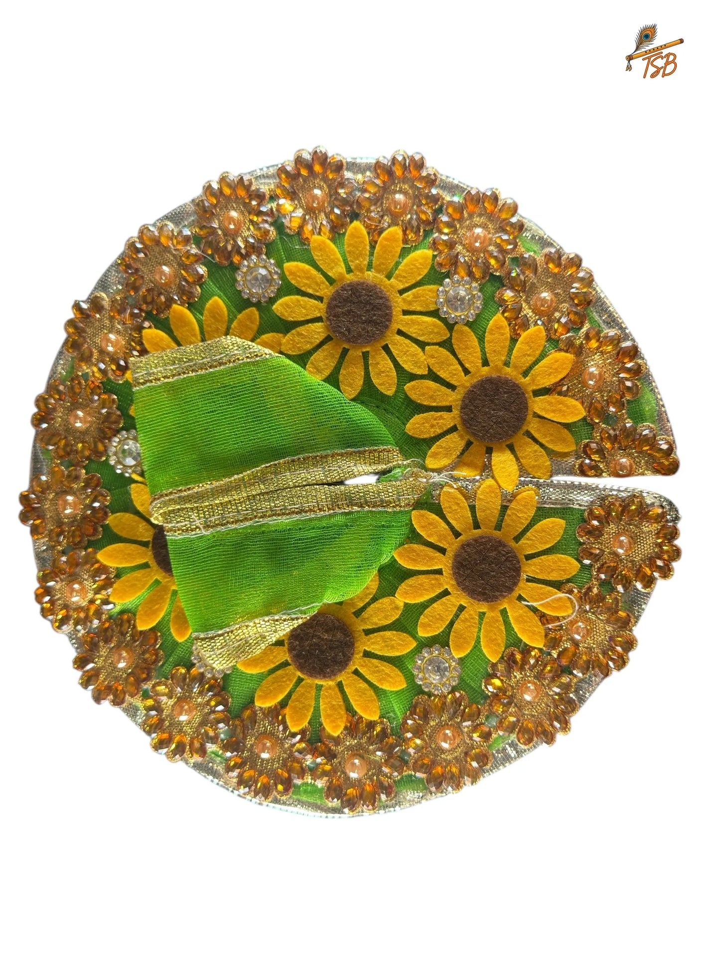 Vibrant Sunflower Ladoo Gopal Dress with Bead & Stone Embroidery | TSB Poshak for Krishna Ji
