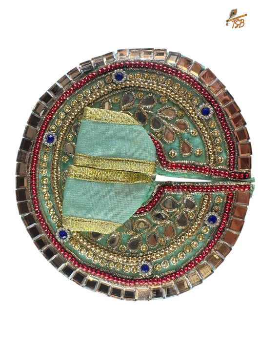 Premium Grey Blue with Mirror Work Ladoo Gopal Dress with Bead & Stone Embroidery | TSB Poshak for Krishna Ji