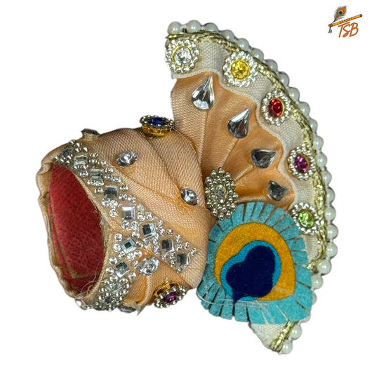 Handcrafted Ladoo Gopal Mukut with Beads & Stone Embroidery | Pagdi Crown for Thakur Ji | TSB