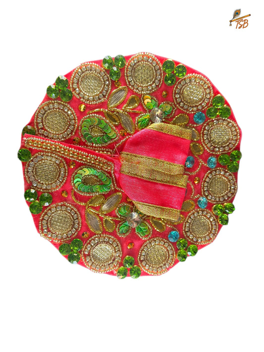 Premium Neon Pink and Green Stone Work Ladoo Gopal Dress with Bead & Stone Embroidery | TSB Poshak for Krishna Ji