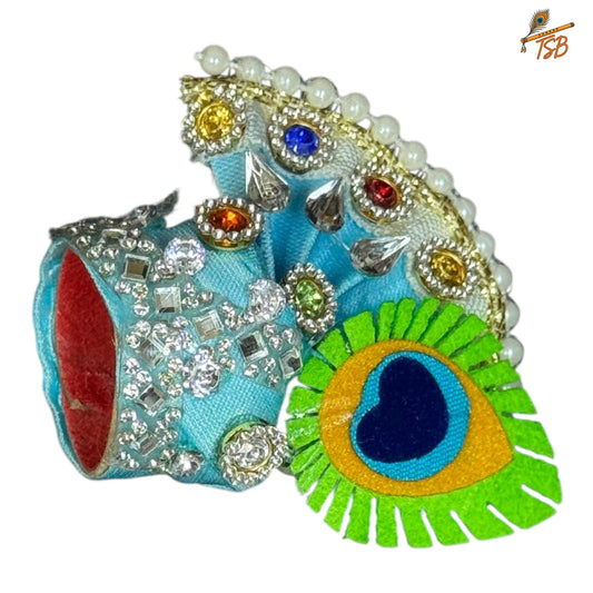 Handcrafted Ladoo Gopal Mukut with Beads & Stone Embroidery | Pagdi Crown for Thakur Ji | TSB