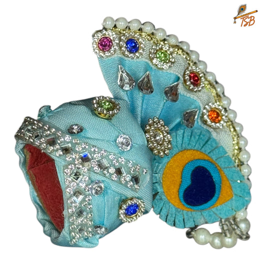 Handcrafted Ladoo Gopal Mukut with Beads & Stone Embroidery | Pagdi Crown for Thakur Ji | TSB