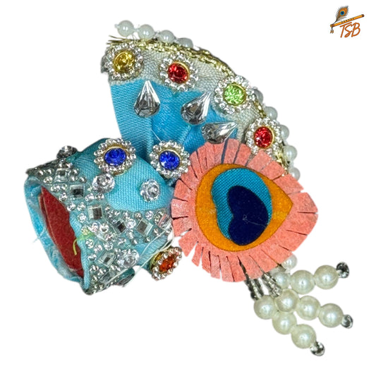 Handcrafted Ladoo Gopal Mukut with Beads & Stone Embroidery | Pagdi Crown for Thakur Ji | TSB
