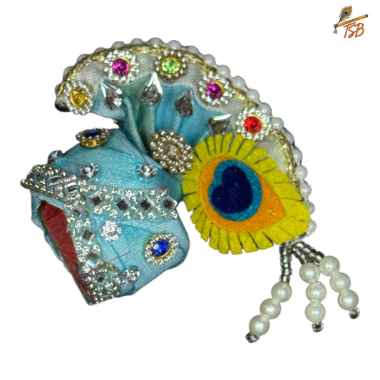 Handcrafted Ladoo Gopal Mukut with Beads & Stone Embroidery | Pagdi Crown for Thakur Ji | TSB