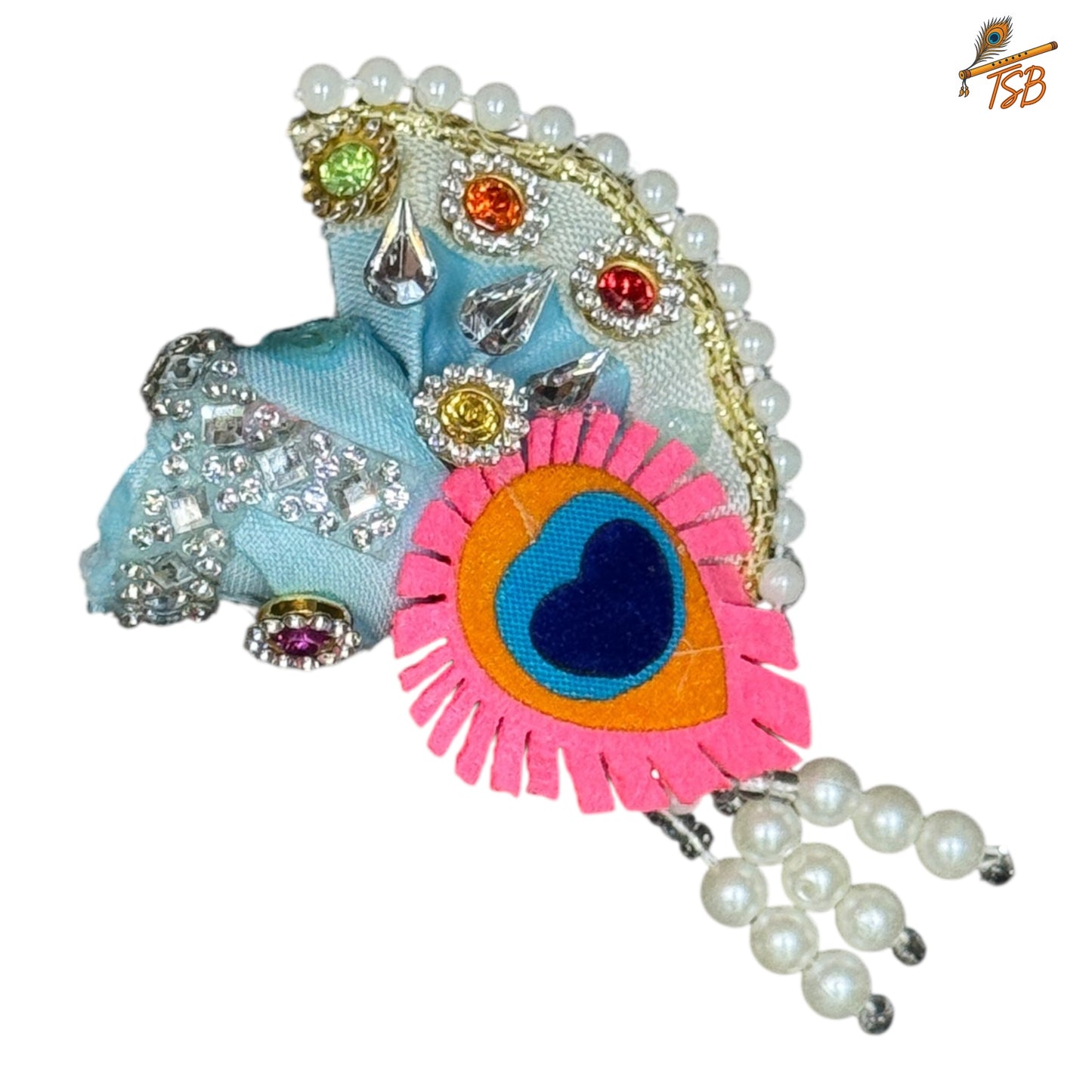 Handcrafted Ladoo Gopal Mukut with Beads & Stone Embroidery | Pagdi Crown for Thakur Ji | TSB