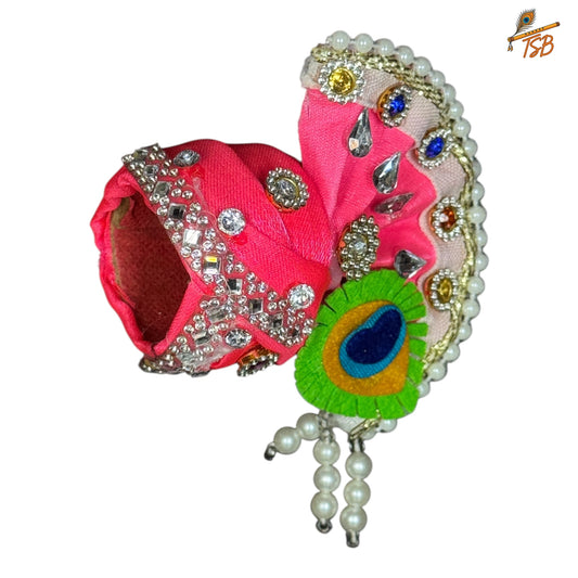 Handcrafted Ladoo Gopal Mukut with Beads & Stone Embroidery | Pagdi Crown for Thakur Ji | TSB