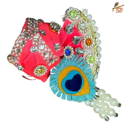 Handcrafted Ladoo Gopal Mukut with Beads & Stone Embroidery | Pagdi Crown for Thakur Ji | TSB