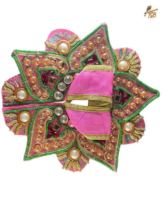 Premium Pink Lotus with Green Stones Ladoo Gopal Dress with Bead & Stone Embroidery | TSB Poshak for Krishna Ji
