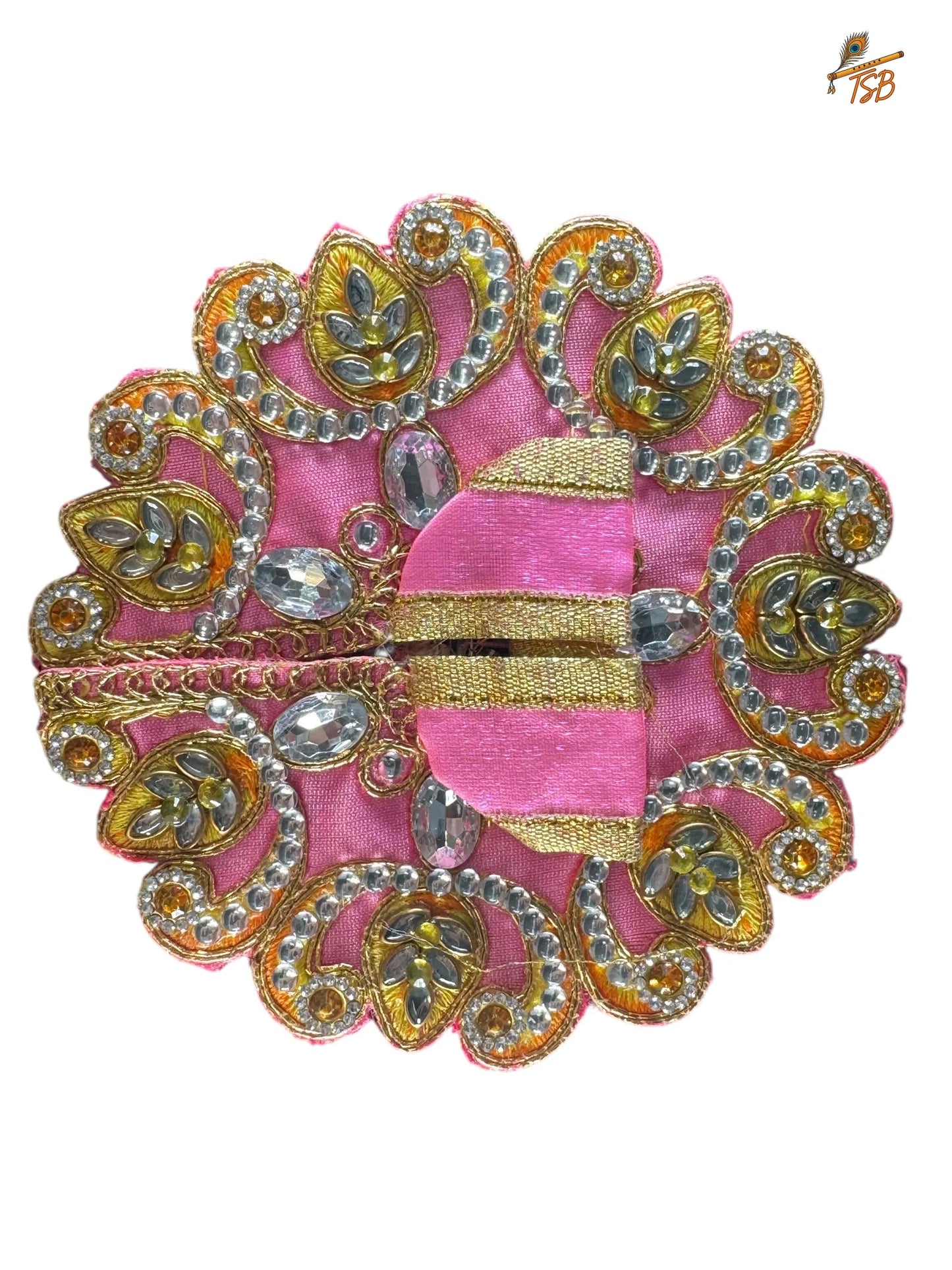 Premium Baby Pink with Golden Stones Ladoo Gopal Dress with Bead & Stone Embroidery | TSB Poshak for Krishna Ji
