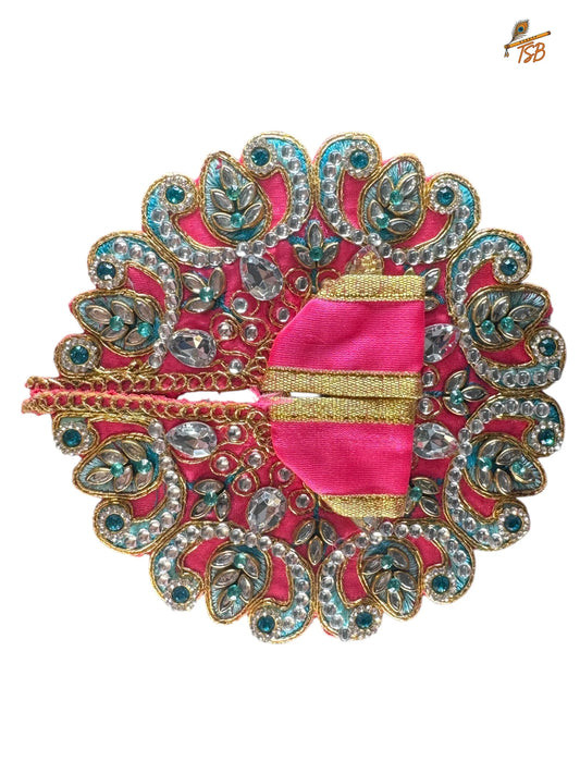 Premium Pink with Green Stones Ladoo Gopal Dress with Bead & Stone Embroidery | TSB Poshak for Krishna Ji