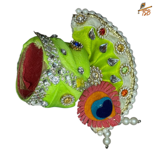 Handcrafted Ladoo Gopal Mukut with Beads & Stone Embroidery | Pagdi Crown for Thakur Ji | TSB