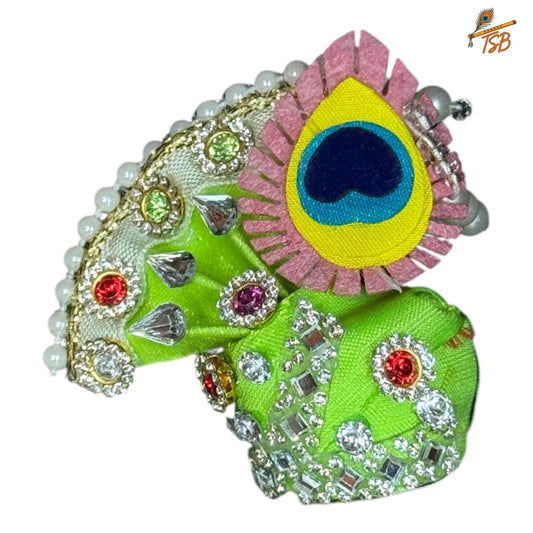Handcrafted Ladoo Gopal Mukut with Beads & Stone Embroidery | Pagdi Crown for Thakur Ji | TSB