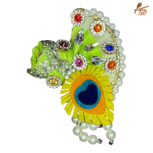 Handcrafted Ladoo Gopal Mukut with Beads & Stone Embroidery | Pagdi Crown for Thakur Ji | TSB