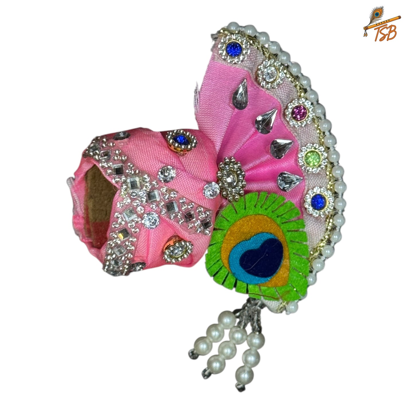 Handcrafted Ladoo Gopal Mukut with Beads & Stone Embroidery | Pagdi Crown for Thakur Ji | TSB