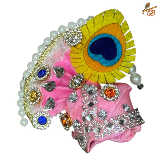 Handcrafted Ladoo Gopal Mukut with Beads & Stone Embroidery | Pagdi Crown for Thakur Ji | TSB