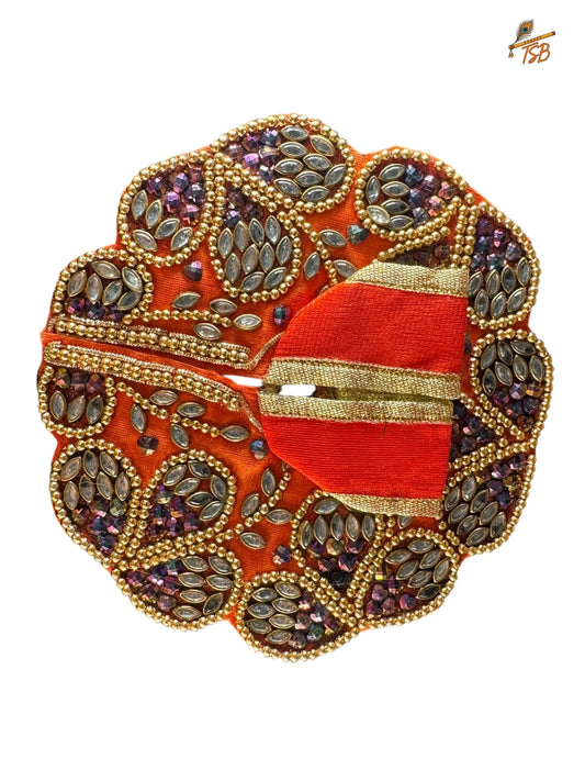 Premium Orange with Golden Ladoo Gopal Dress with Bead & Stone Embroidery | TSB Poshak for Krishna Ji