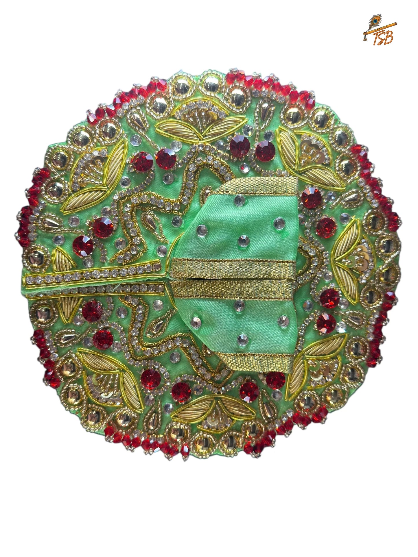 Premium Green with Magenta Stonework Full Heavy Ladoo Gopal Dress with Bead & Stone Embroidery | TSB Poshak for Krishna Ji