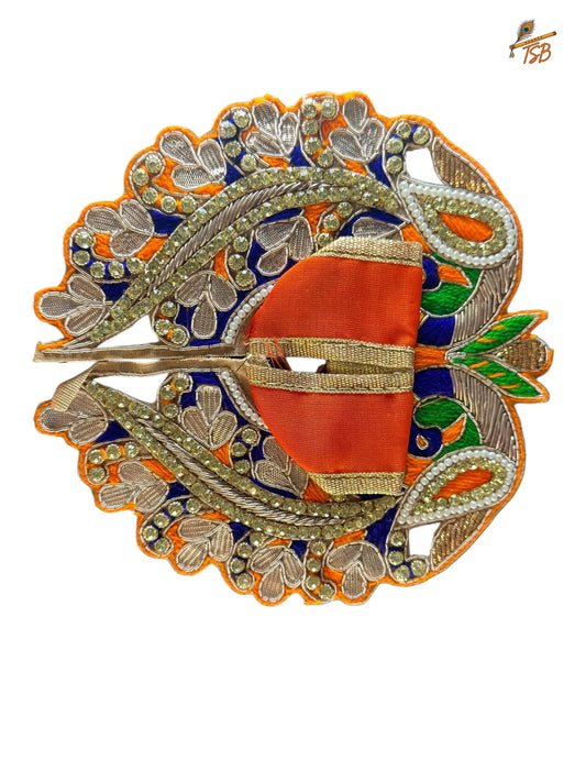 Premium Peacock Style in Orange Ladoo Gopal Dress with Bead & Stone Embroidery | TSB Poshak for Krishna Ji