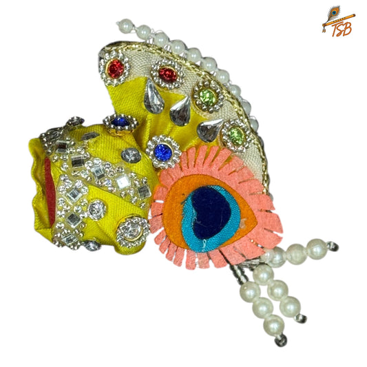 Handcrafted Ladoo Gopal Mukut with Beads & Stone Embroidery | Pagdi Crown for Thakur Ji | TSB