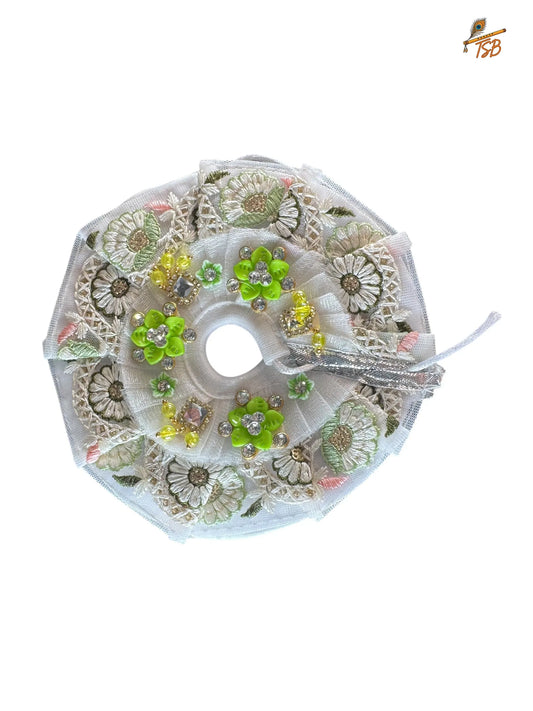 Premium White with Green Ladoo Gopal Dress with Bead & Stone Embroidery | TSB Poshak for Krishna Ji