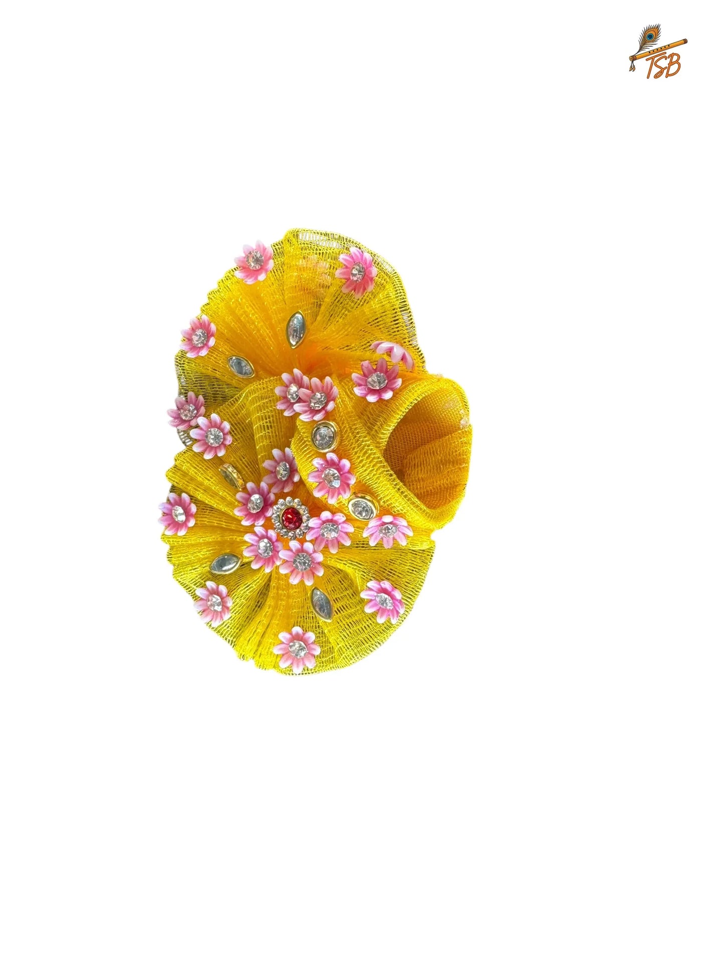 Premium Resham with Yellow and Pink Ladoo Gopal Dress with Bead & Stone Embroidery | TSB Poshak for Krishna Ji