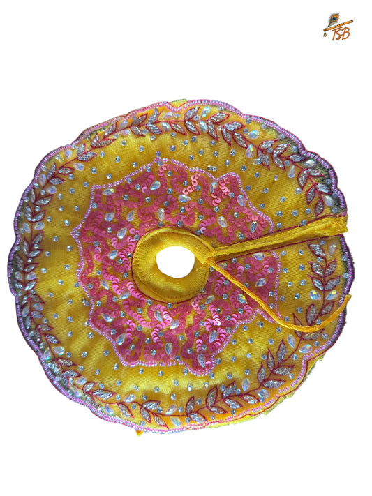 Premium Resham with Yellow and Pink Ladoo Gopal Dress with Bead & Stone Embroidery | TSB Poshak for Krishna Ji