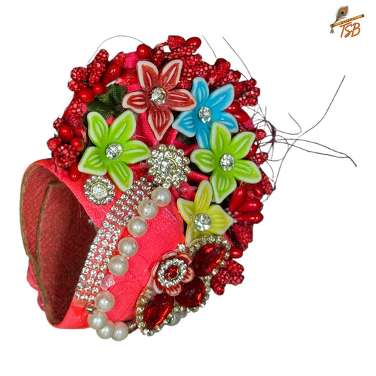 Handcrafted Ladoo Gopal Mukut with Beads & Stone Embroidery | Pagdi Crown for Thakur Ji | TSB