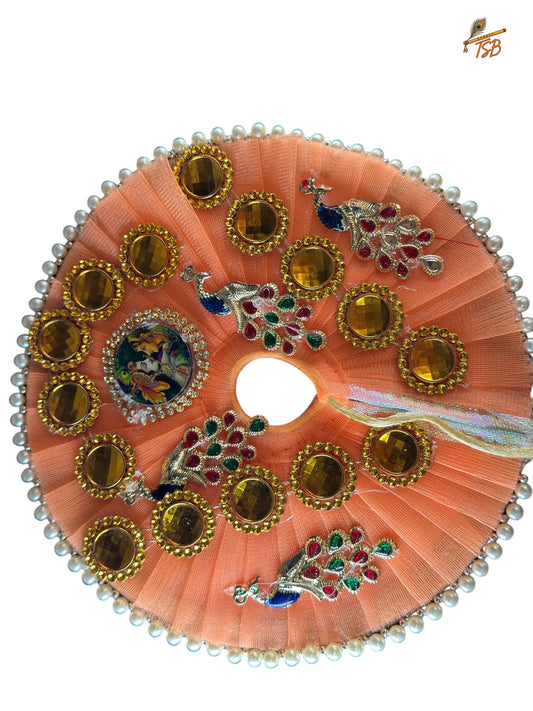 Premium Orange with Krishna's Photo Ladoo Gopal Dress with Bead & Stone Embroidery | TSB Poshak for Krishna Ji