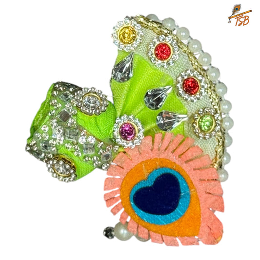 Handcrafted Ladoo Gopal Mukut with Beads & Stone Embroidery | Pagdi Crown for Thakur Ji | TSB