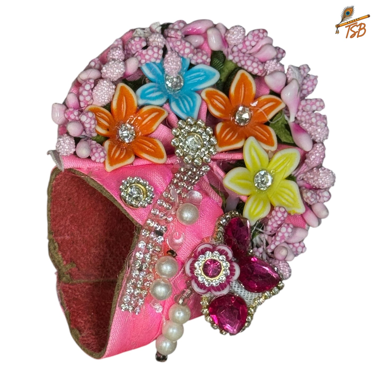 Handcrafted Ladoo Gopal Mukut with Beads & Stone Embroidery | Pagdi Crown for Thakur Ji | TSB