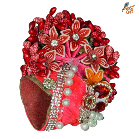 Handcrafted Ladoo Gopal Mukut with Beads & Stone Embroidery | Pagdi Crown for Thakur Ji | TSB