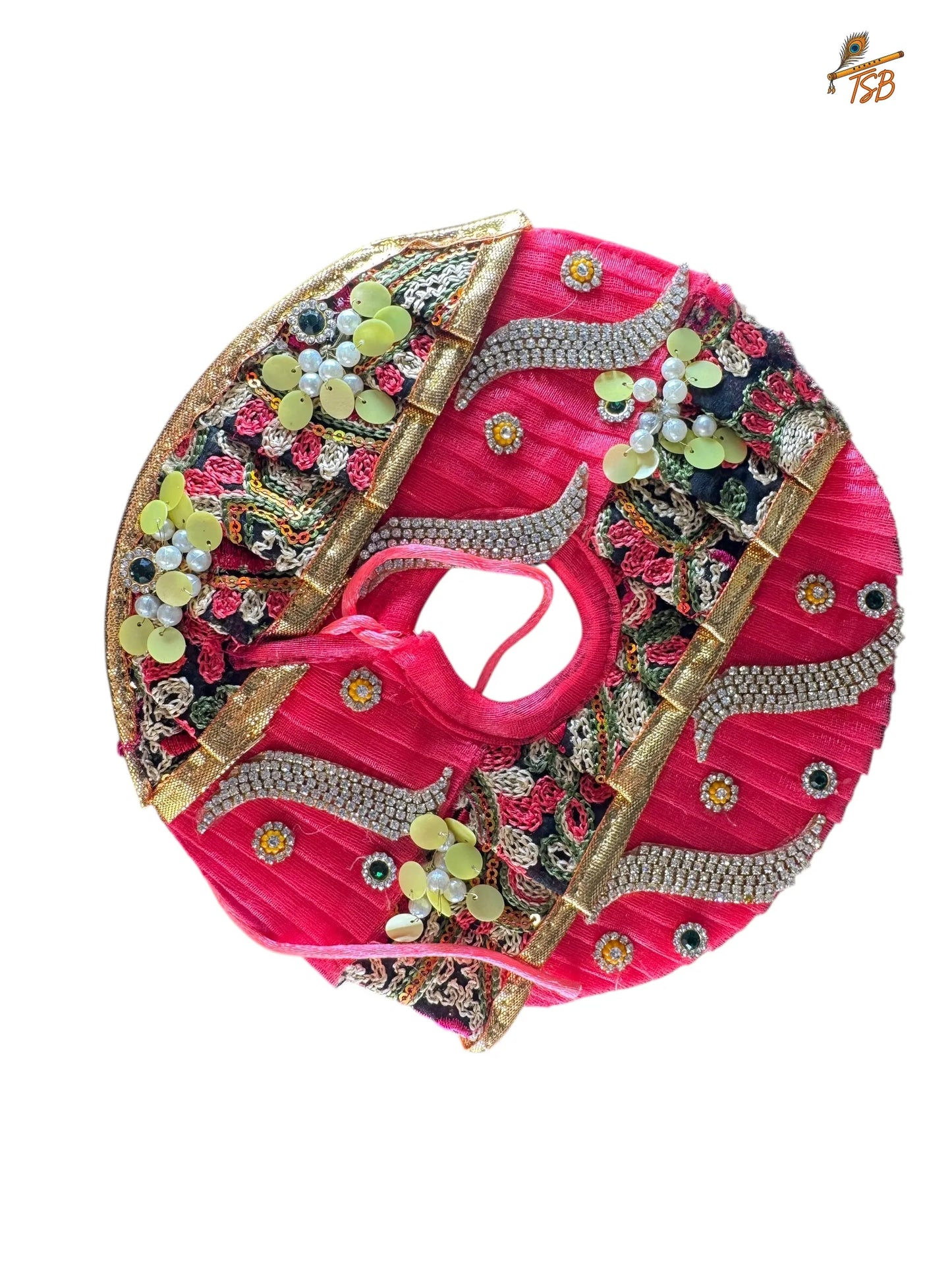 Premium Pink with Flowers Ladoo Gopal Dress with Bead & Stone Embroidery | TSB Poshak for Krishna Ji