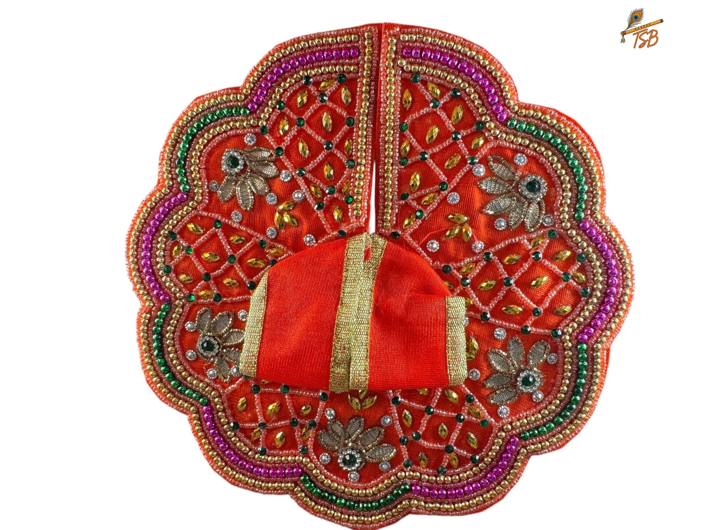 Premium Orange with MultiStone Ladoo Gopal Dress with Bead & Stone Embroidery | TSB Poshak for Krishna Ji