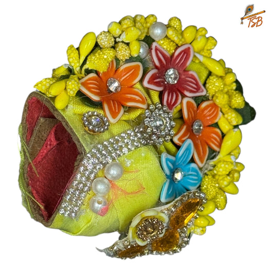 Handcrafted Ladoo Gopal Mukut with Beads & Stone Embroidery | Pagdi Crown for Thakur Ji | TSB